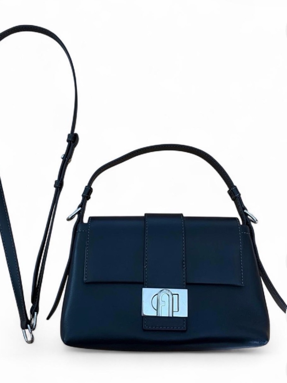 Furla Black Leather Top-Handle Crossbody Bag